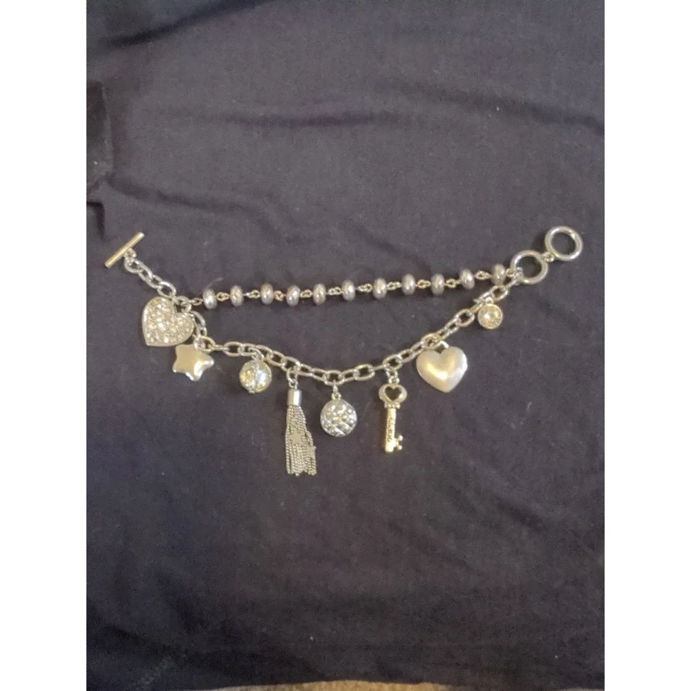 Vintage GUESS Double Strand Silver‎ Toned Charm Bracelet